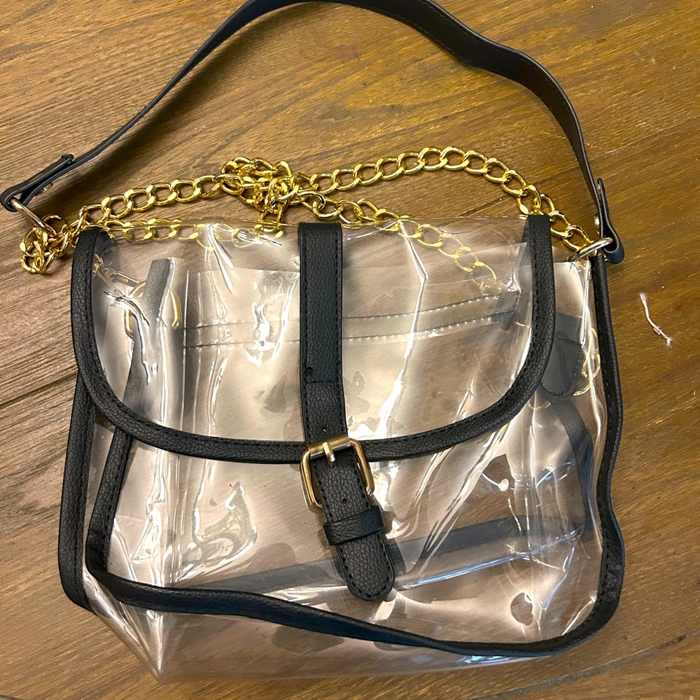 Transparent Black and Gold Chain Shoulder Bag